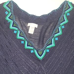 Chicos S/M Poncho With Beaded Design.